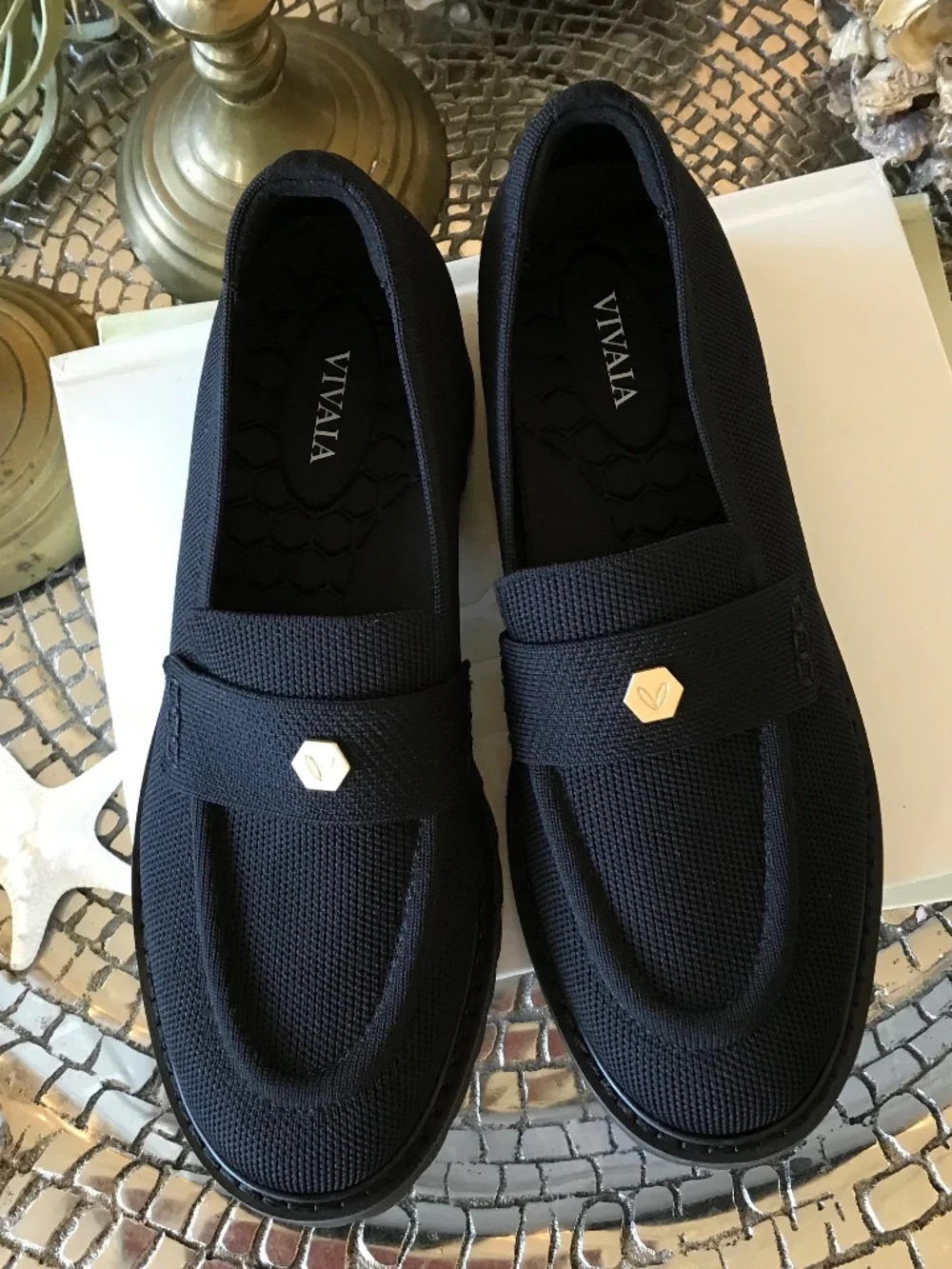 Vivaia Black Platform Loafer - Gold Accent